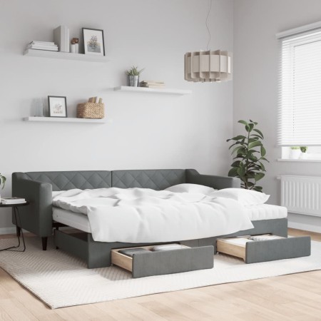 Sofá cama nido con cajones tela gris oscuro 90x200 cm de vidaXL, Camas y somieres - Ref: Foro24-3197481, Precio: 484,42 €, De...