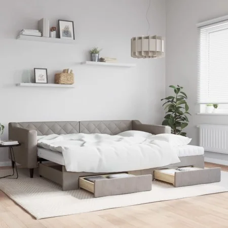 Trundle sofa bed with drawers taupe gray fabric 90x200 cm by vidaXL, Beds and slatted bases - Ref: Foro24-3197483, Price: 480...