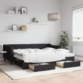 Trundle sofa bed with drawers black fabric 90x200 cm by vidaXL, Beds and slatted bases - Ref: Foro24-3197482, Price: 479,18 €...