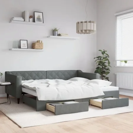 Trundle sofa bed with drawers dark gray fabric 90x200 cm by vidaXL, Beds and slatted bases - Ref: Foro24-3197463, Price: 295,...