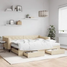 Trundle sofa bed with drawers cream fabric 90x200 cm by vidaXL, Beds and slatted bases - Ref: Foro24-3197484, Price: 478,70 €...