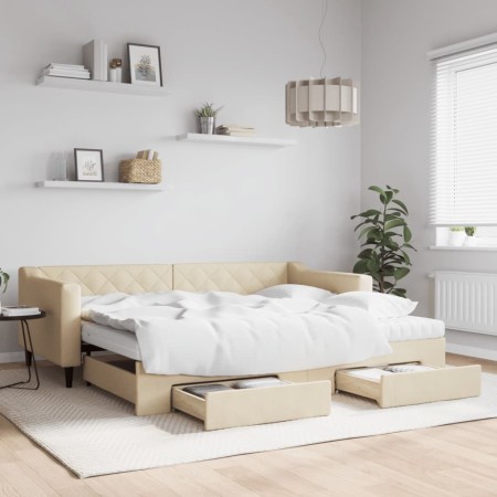 Sofá cama nido con cajones tela color crema 90x200 cm de vidaXL, Camas y somieres - Ref: Foro24-3197484, Precio: 477,94 €, De...