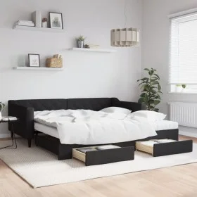Trundle sofa bed with drawers black fabric 100x200 cm by vidaXL, Beds and slatted bases - Ref: Foro24-3197487, Price: 464,63 ...