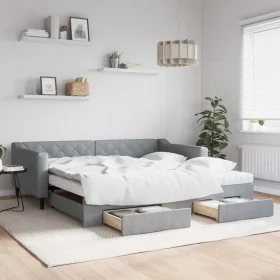 Trundle sofa bed with drawers light gray fabric 100x200 cm by vidaXL, Beds and slatted bases - Ref: Foro24-3197485, Price: 47...