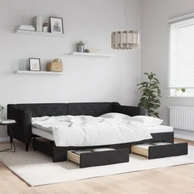 Trundle sofa bed with drawers black fabric 90x200 cm by vidaXL, Beds and slatted bases - Ref: Foro24-3197464, Price: 289,59 €...