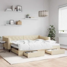 Trundle sofa bed with drawers cream fabric 90x200 cm by vidaXL, Beds and slatted bases - Ref: Foro24-3197466, Price: 289,15 €...