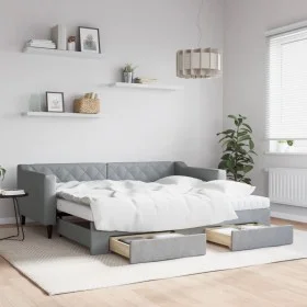 Trundle sofa bed with drawers light gray fabric 90x190 cm by vidaXL, Beds and slatted bases - Ref: Foro24-3197490, Price: 441...