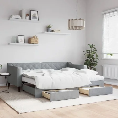 Trundle sofa bed with drawers light gray fabric 90x190 cm by vidaXL, Beds and slatted bases - Ref: Foro24-3197490, Price: 441...