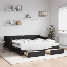 Trundle sofa bed with drawers black fabric 90x190 cm by vidaXL, Beds and slatted bases - Ref: Foro24-3197492, Price: 440,88 €...