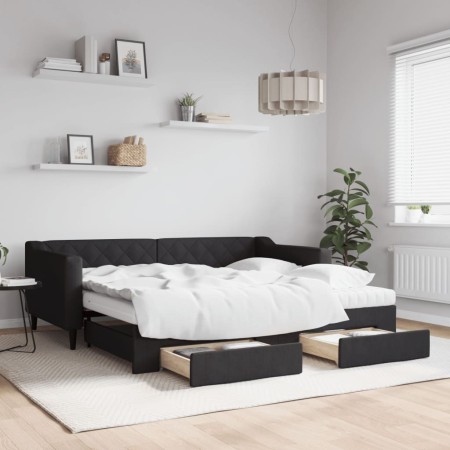 Trundle sofa bed with drawers black fabric 90x190 cm by vidaXL, Beds and slatted bases - Ref: Foro24-3197492, Price: 448,26 €...