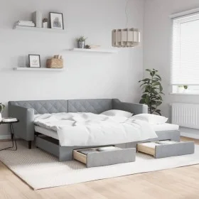 Trundle sofa bed with drawers light gray fabric 100x200 cm by vidaXL, Beds and slatted bases - Ref: Foro24-3197467, Price: 30...