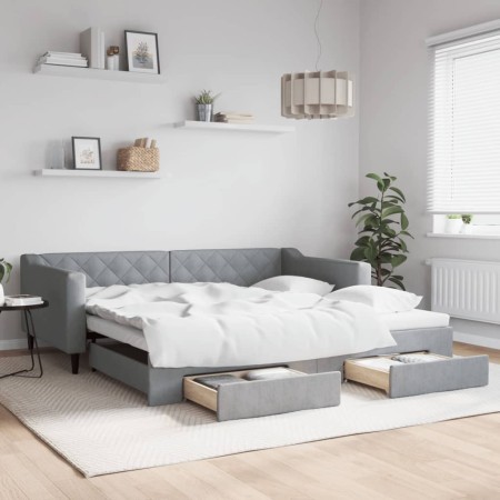 Trundle sofa bed with drawers light gray fabric 100x200 cm by vidaXL, Beds and slatted bases - Ref: Foro24-3197467, Price: 30...