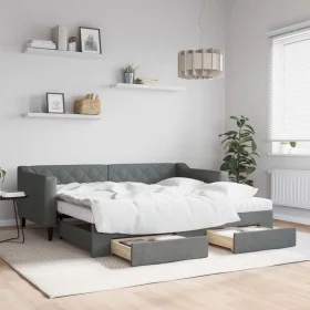 Trundle sofa bed with drawers dark gray fabric 90x190 cm by vidaXL, Beds and slatted bases - Ref: Foro24-3197491, Price: 448,...