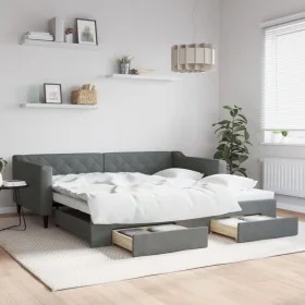 Trundle sofa bed with drawers dark gray fabric 100x200 cm by vidaXL, Beds and slatted bases - Ref: Foro24-3197468, Price: 301...