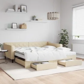 Trundle sofa bed with drawers cream fabric 100x200 cm by vidaXL, Beds and slatted bases - Ref: Foro24-3197489, Price: 473,27 ...