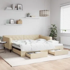 Trundle sofa bed with drawers cream fabric 100x200 cm by vidaXL, Beds and slatted bases - Ref: Foro24-3197471, Price: 302,67 ...