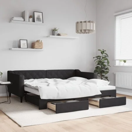 Sofá cama nido con cajones tela negro 90x190 cm de vidaXL, Camas y somieres - Ref: Foro24-3197474, Precio: 282,61 €, Descuent...