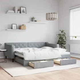 Trundle sofa bed with drawers light gray fabric 90x190 cm by vidaXL, Beds and slatted bases - Ref: Foro24-3197472, Price: 282...