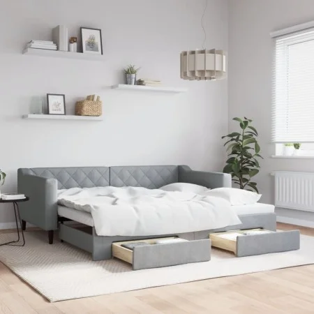 Trundle sofa bed with drawers light gray fabric 90x190 cm by vidaXL, Beds and slatted bases - Ref: Foro24-3197472, Price: 282...