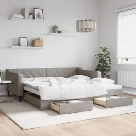 Trundle sofa bed with drawers taupe gray fabric 100x200 cm by vidaXL, Beds and slatted bases - Ref: Foro24-3197470, Price: 30...