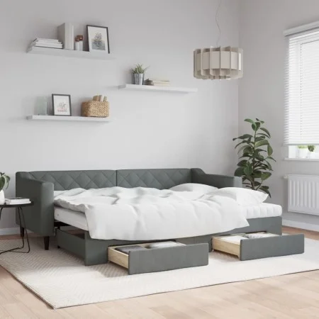 Trundle sofa bed with drawers dark gray fabric 80x200 cm by vidaXL, Beds and slatted bases - Ref: Foro24-3197476, Price: 454,...