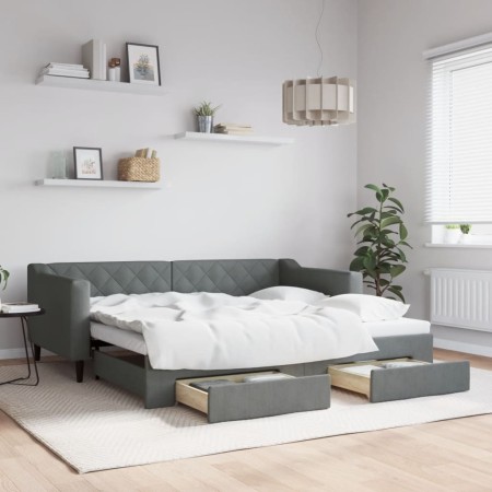 Sofá cama nido con cajones tela gris oscuro 90x190 cm de vidaXL, Camas y somieres - Ref: Foro24-3197473, Precio: 295,24 €, De...