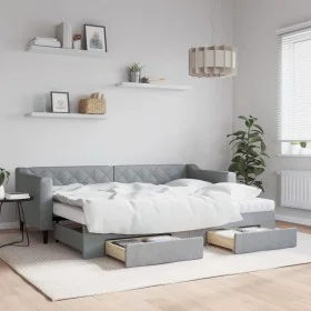 Trundle sofa bed with drawers light gray fabric 80x200 cm by vidaXL, Beds and slatted bases - Ref: Foro24-3197475, Price: 459...