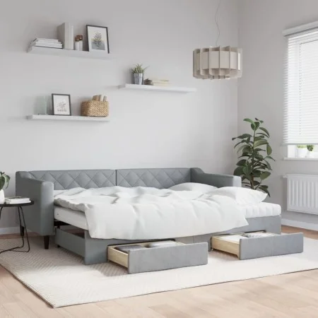 Trundle sofa bed with drawers light gray fabric 80x200 cm by vidaXL, Beds and slatted bases - Ref: Foro24-3197475, Price: 459...