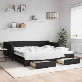 Sofá cama nido con cajones tela negro 100x200 cm de vidaXL, Camas y somieres - Ref: Foro24-3197469, Precio: 303,31 €, Descuen...