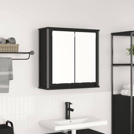 Mueble de baño de pared con espejo roble negro 60x21x60 cm