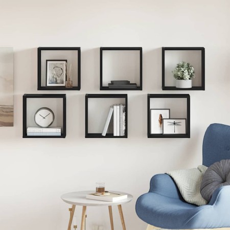 Estantes cúbicos de pared 6 uds roble negro 30x15x30 cm