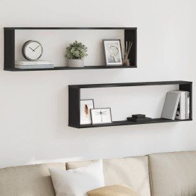 Estantes cúbicos de pared 2 uds roble negro 100x15x30 cm en Estantes y estanterías | Comprar online en Foro24