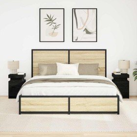 Cabinet de Noche con cajón 2 pcs Roble negro 35 x 39 x 55 cm