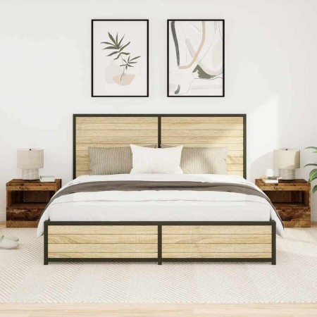 Cabinet de Noche con cajón 2 pcs Madera vieja 50 x 40 x 45 cm