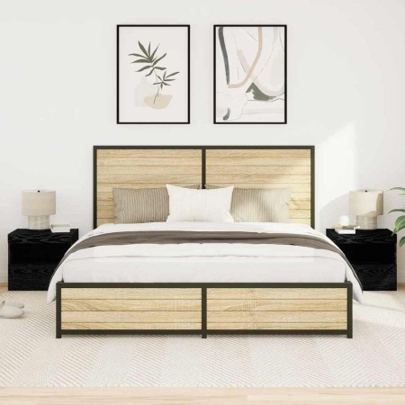 Cabinet de Noche con cajón 2 pcs Roble negro 50 x 40 x 45 cm