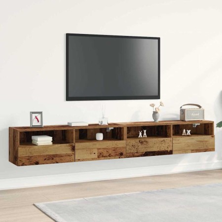 Mueble de TV Montado en la Pared 2 pcs Madera Vieja 100x30x30cm
