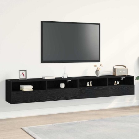 Mueble de TV Montado en la Pared 2 pcs Roble negro 100x30x30cm
