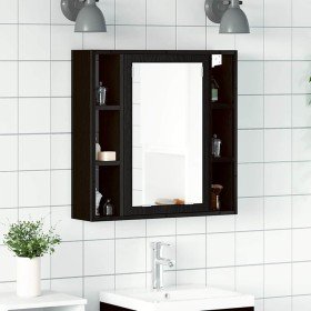 Armario de baño con espejo de madera de ingeniería de roble negro 60x16x60 cm en Tocadores de baño | Comprar online en Foro24