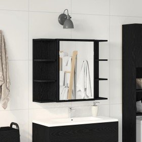 Armario de espejo con estante Roble Negro 80 x 20,5 x 64 cm en Tocadores de baño | Comprar online en Foro24