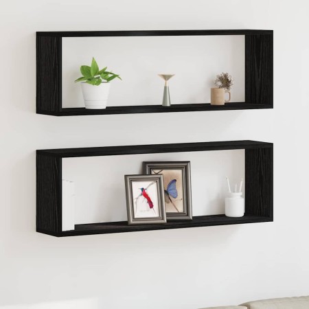Estante de Pared con estante 2 pcs Roble negro 80 x 15 x 26 cm