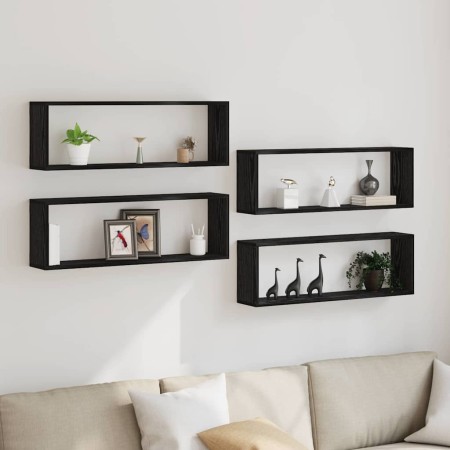 Estante de Pared con estante 4 pcs Roble negro 80 x 15 x 26 cm