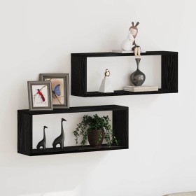 Estantes de pared con estante 2 pcs Roble negro 60 x 15 x 23 cm