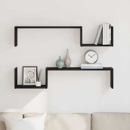 Estante de pared con estante 2 pcs Roble negro 100 x 15 x 20 cm