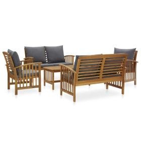 Juego muebles de jardín y cojines 5 piezas madera maciza acacia