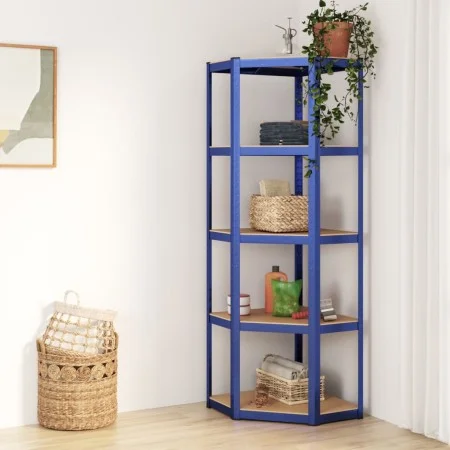 Corner shelving 5 levels plywood and blue steel by vidaXL, Industrial shelving - Ref: Foro24-152861, Price: 67,12 €, Discount: %