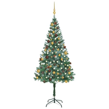 Árbol de Navidad helado con luces, bolas y piñas 180 cm