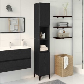 Gabinete de Baño con estante Roble negro 30 x 30 x 190 cm