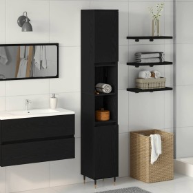Armario de Baño con almacenamiento Roble Negro 30 x 30 x 190 cm