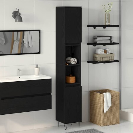 Armario de Baño con almacenamiento Roble Negro 30 x 30 x 190 cm