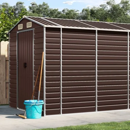 Cobertizo de jardín acero galvanizado marrón 191x640x198 cm de vidaXL, Cobertizos - Ref: Foro24-3188270, Precio: 770,67 €, De...